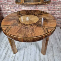 Table à manger ronde extensible en noyer burl Art Déco authentique des années 1930