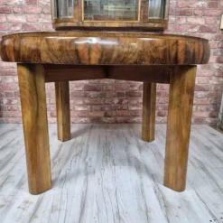 Table à manger ronde extensible en noyer burl Art Déco authentique des années 1930
