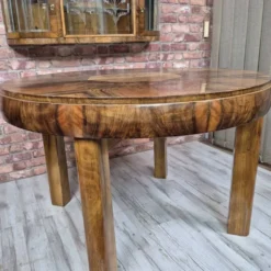 Table à manger ronde extensible en noyer burl Art Déco authentique des années 1930