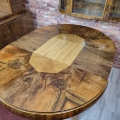 Table à manger ronde extensible en noyer burl Art Déco authentique des années 1930