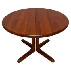 Table à manger ronde extensible en teck danois vintage des années 1970 par Langeskov Møbelfabrik