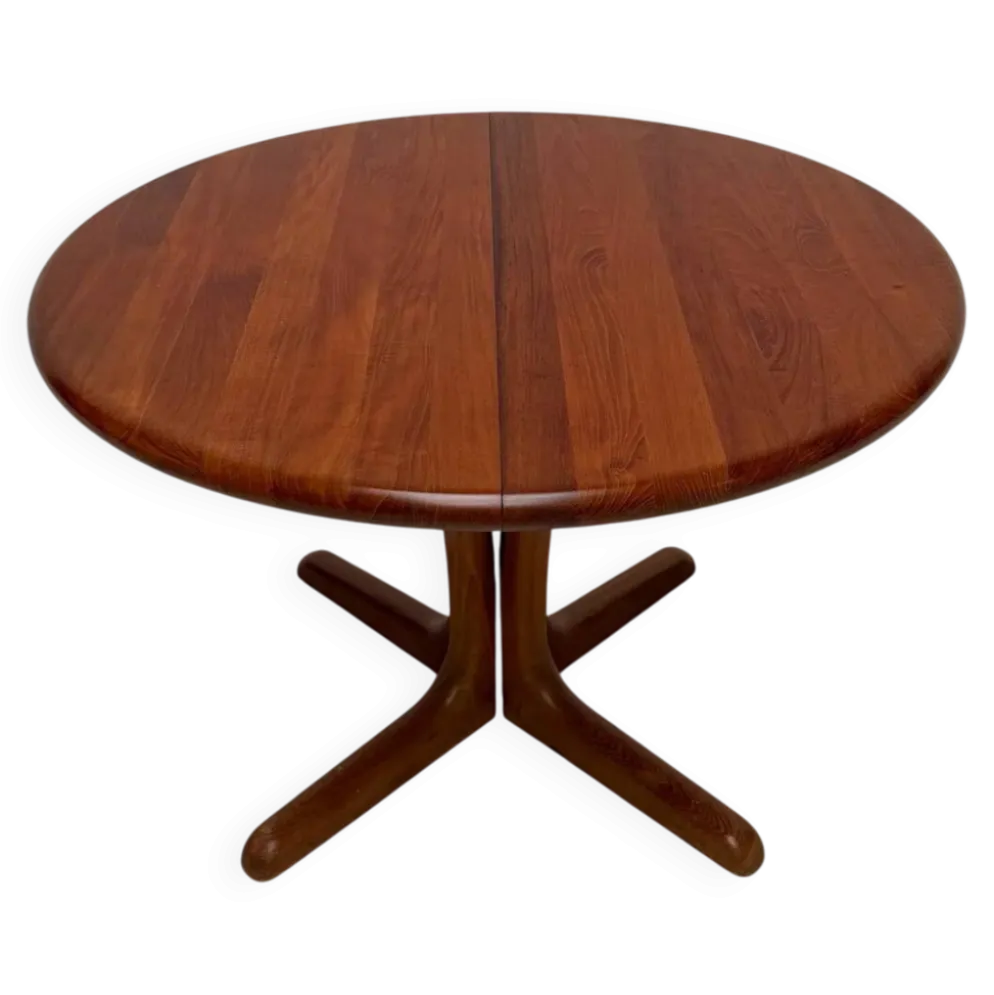 Table à manger ronde extensible en teck danois vintage des années 1970 par Langeskov Møbelfabrik