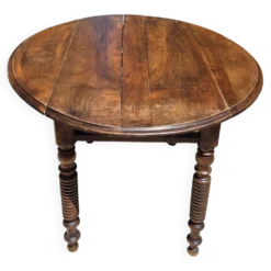 Table à manger ronde à plateau rabattable en noyer massif, fin 19ème