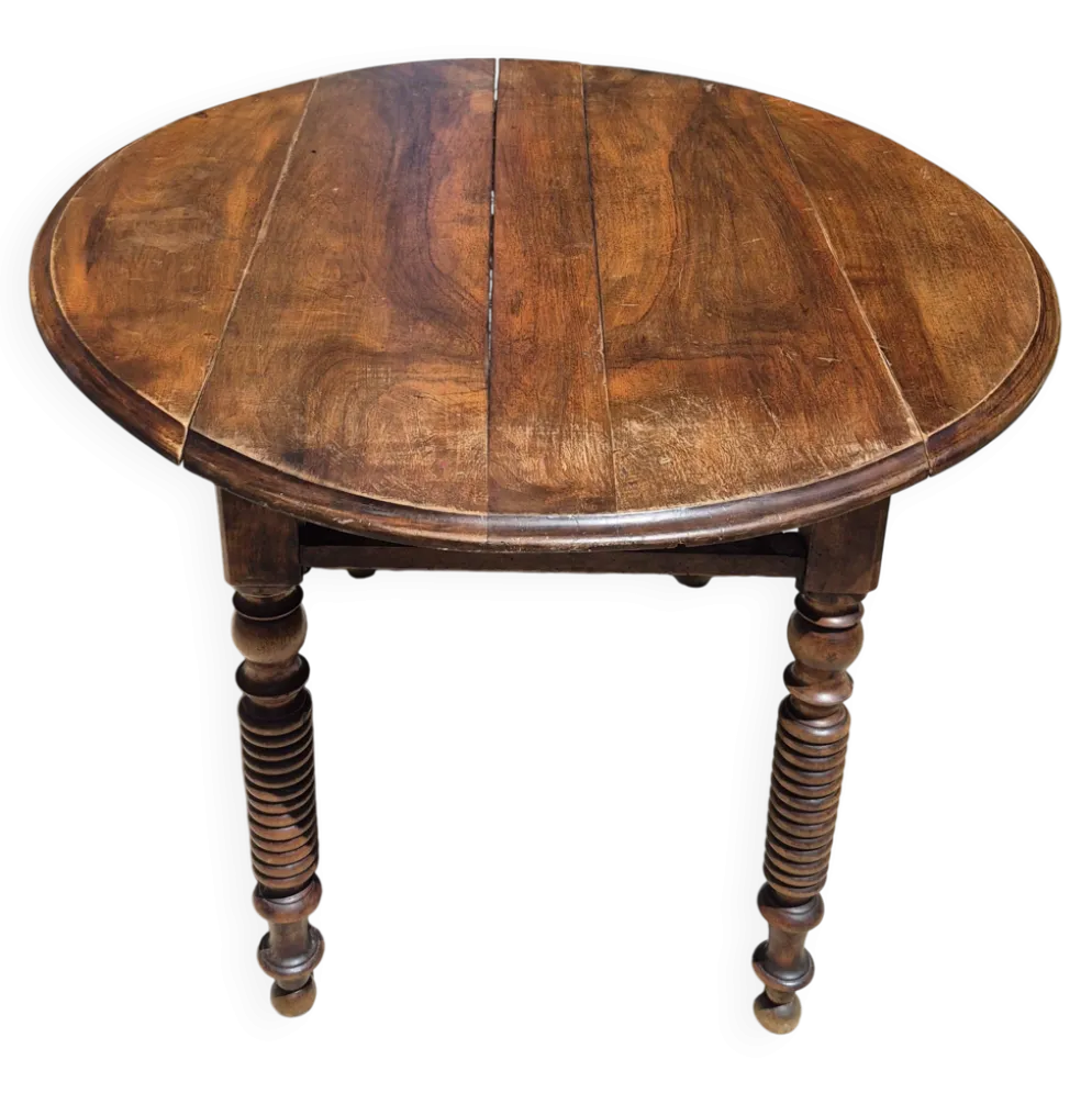 Table à manger ronde à plateau rabattable en noyer massif, fin 19ème