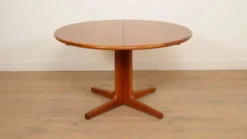 Table à manger ronde vintage | extensible | teck | 121-173 cm