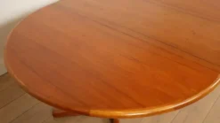 Table à manger ronde vintage | extensible | teck | 121-173 cm