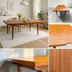 Table à manger scandinave extensible en Teck 1960