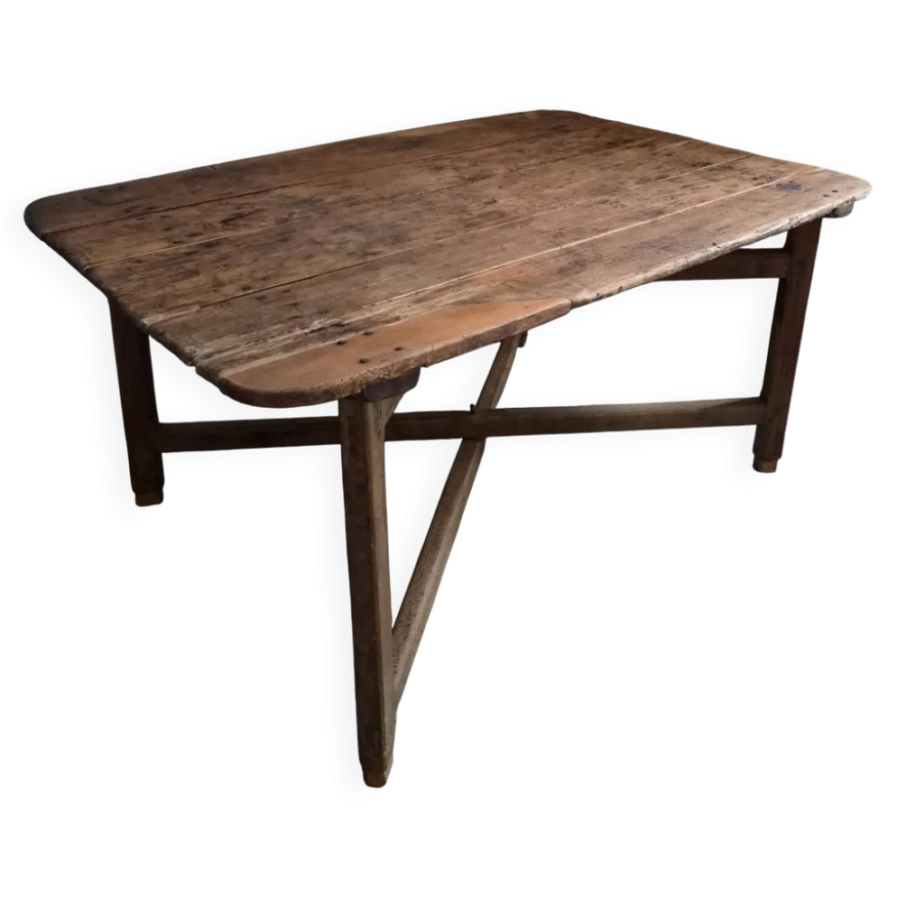 Table à manger / table de vigneron française ancienne, primitive et pliante