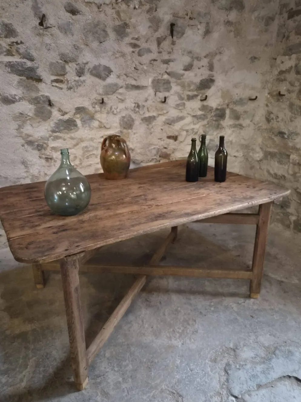 Table à manger / table de vigneron française ancienne, primitive et pliante