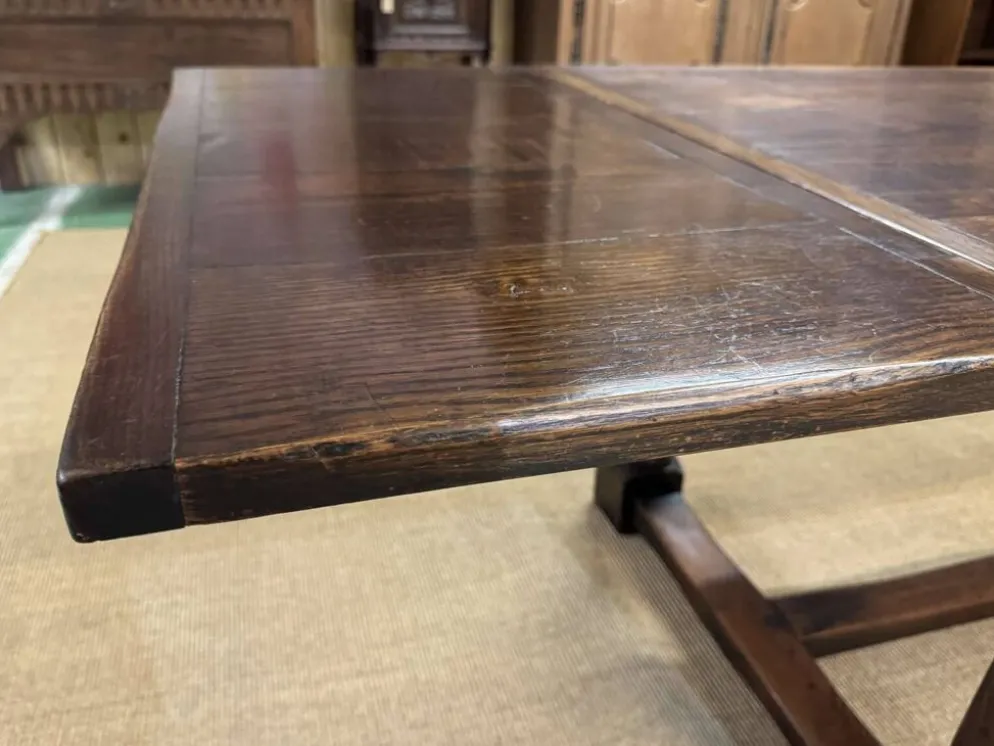 Table monastère anglaise avec allonges fin 19ème en orme et chêne