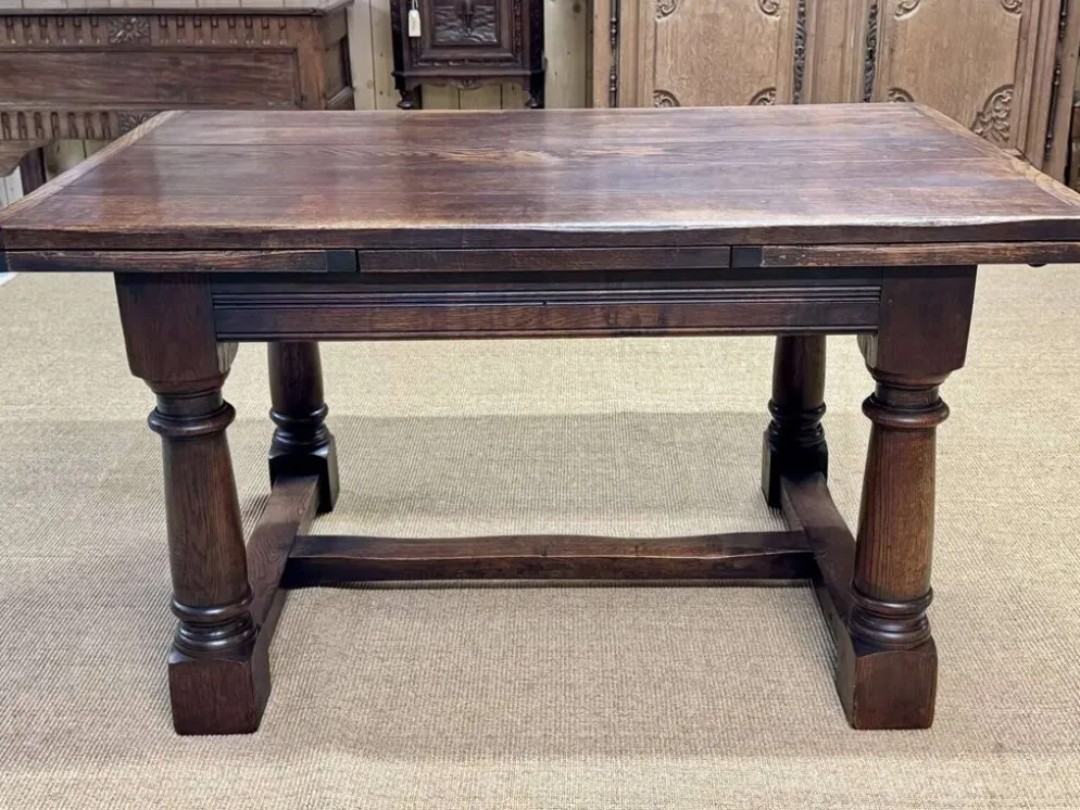 Table monastère anglaise avec allonges fin 19ème en orme et chêne
