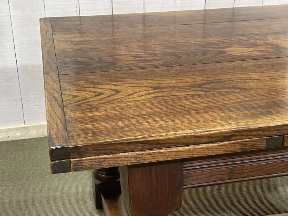 Table monastère anglaise avec allonges fin 19ème en orme et chêne