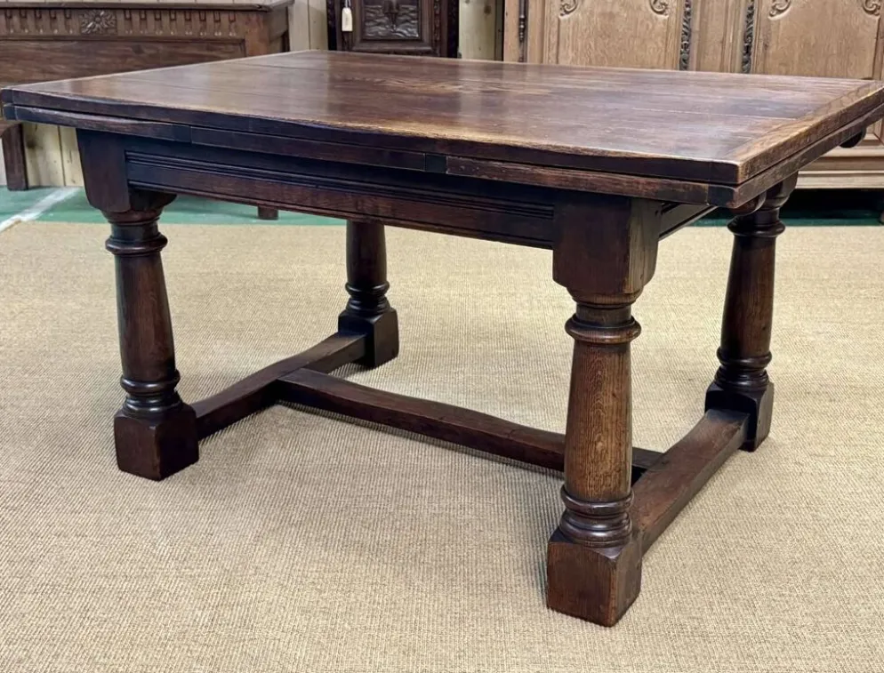 Table monastère anglaise avec allonges fin 19ème en orme et chêne