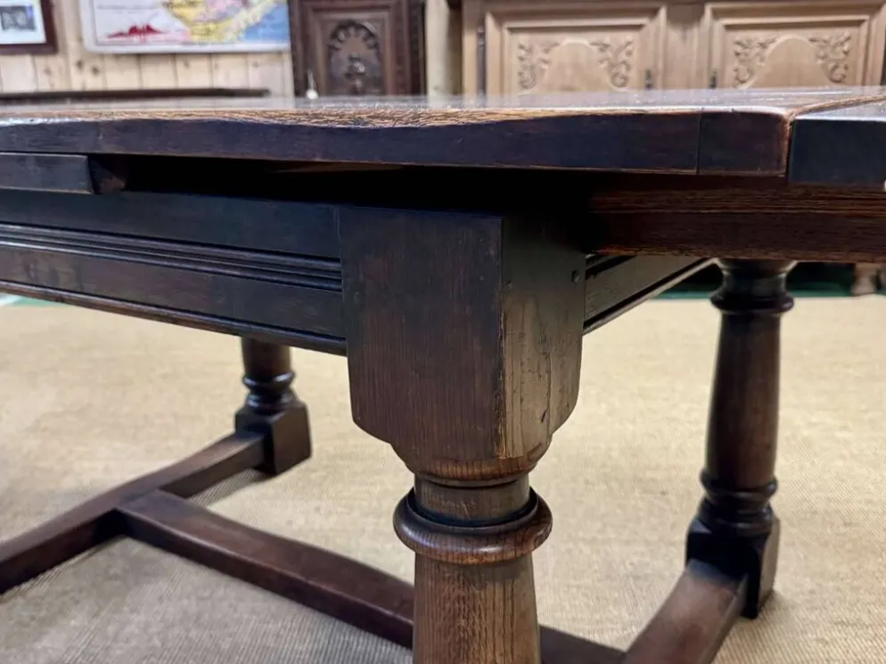 Table monastère anglaise avec allonges fin 19ème en orme et chêne