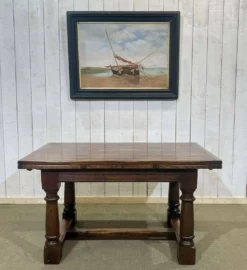 Table monastère anglaise avec allonges fin 19ème en orme et chêne