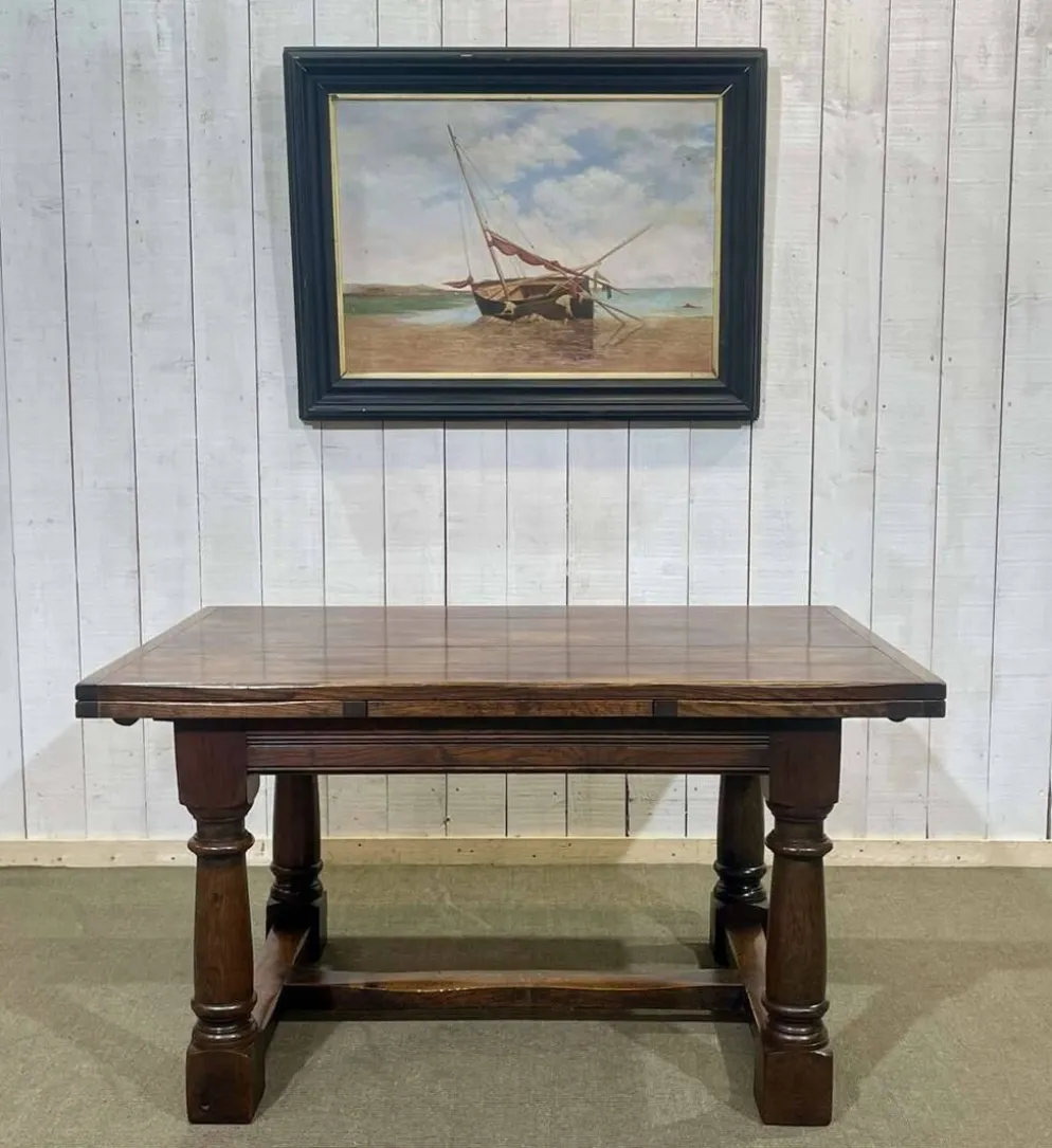 Table monastère anglaise avec allonges fin 19ème en orme et chêne