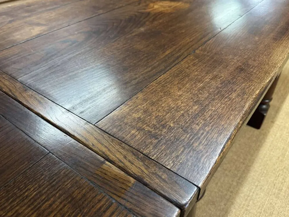 Table monastère anglaise avec allonges fin 19ème en orme et chêne