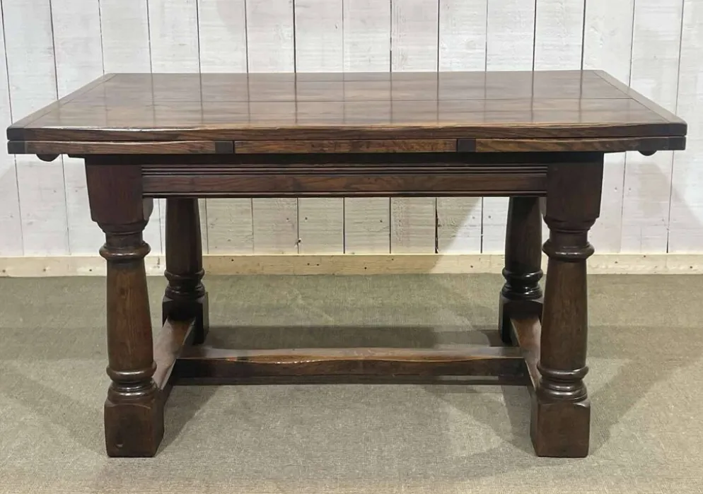 Table monastère anglaise avec allonges fin 19ème en orme et chêne