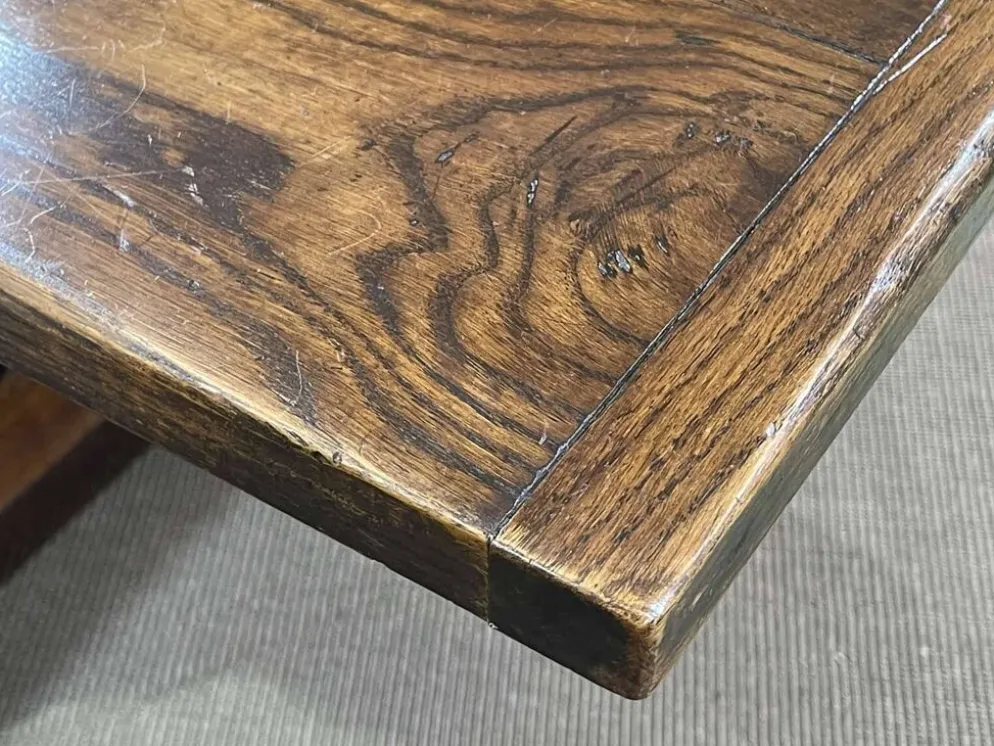 Table monastère anglaise avec allonges fin 19ème en orme et chêne