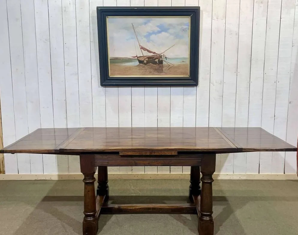 Table monastère anglaise avec allonges fin 19ème en orme et chêne