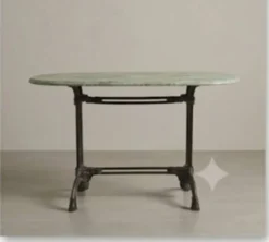 Table ovale en marbre vert à orthocères & pied en fonte / fer forgé