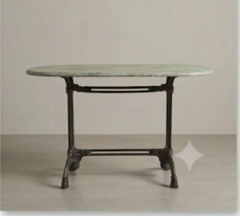 Table ovale en marbre vert à orthocères & pied en fonte / fer forgé