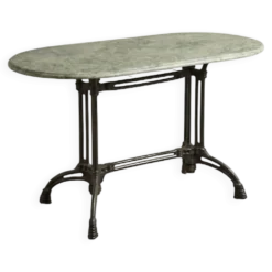 Table ovale en marbre vert à orthocères & pied en fonte / fer forgé