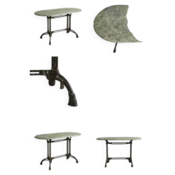 Table ovale en marbre vert à orthocères & pied en fonte / fer forgé