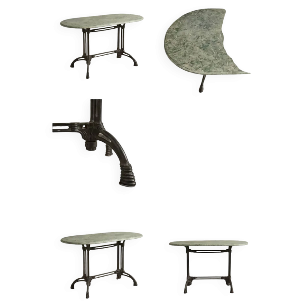 Table ovale en marbre vert à orthocères & pied en fonte / fer forgé
