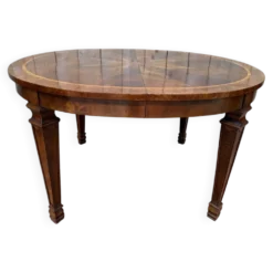 Table ovale extensible Style Louis XVI – Marqueterie de Noyer et Ronce