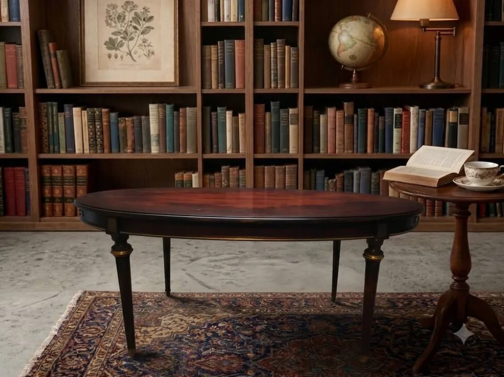 Table oval style Louis XVI avec rallonges demi-lunes