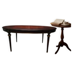 Table oval style Louis XVI avec rallonges demi-lunes