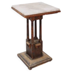 Table piédestal en bois et marbre