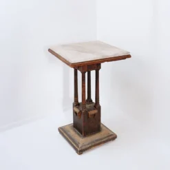 Table piédestal en bois et marbre