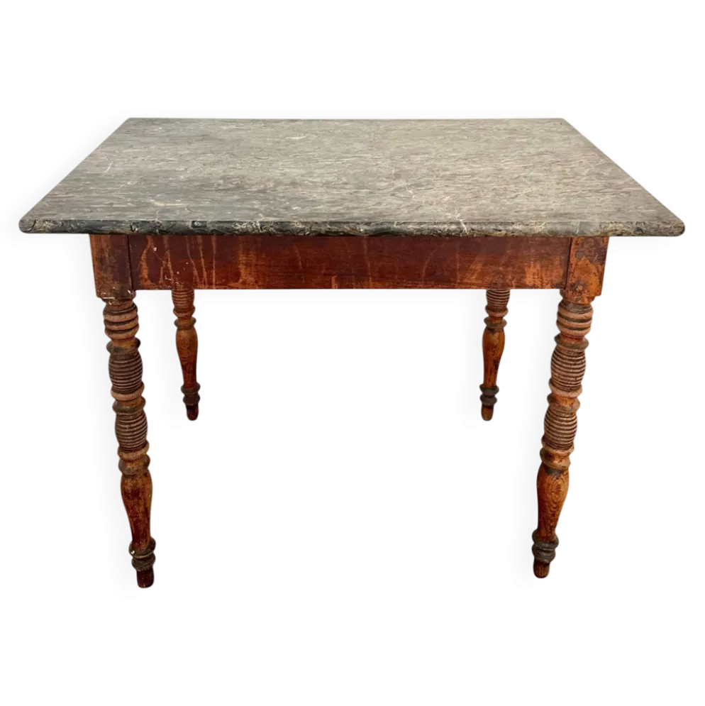 Table à plateau de marbre, pieds fuseaux cannelés tournés, circa 1850