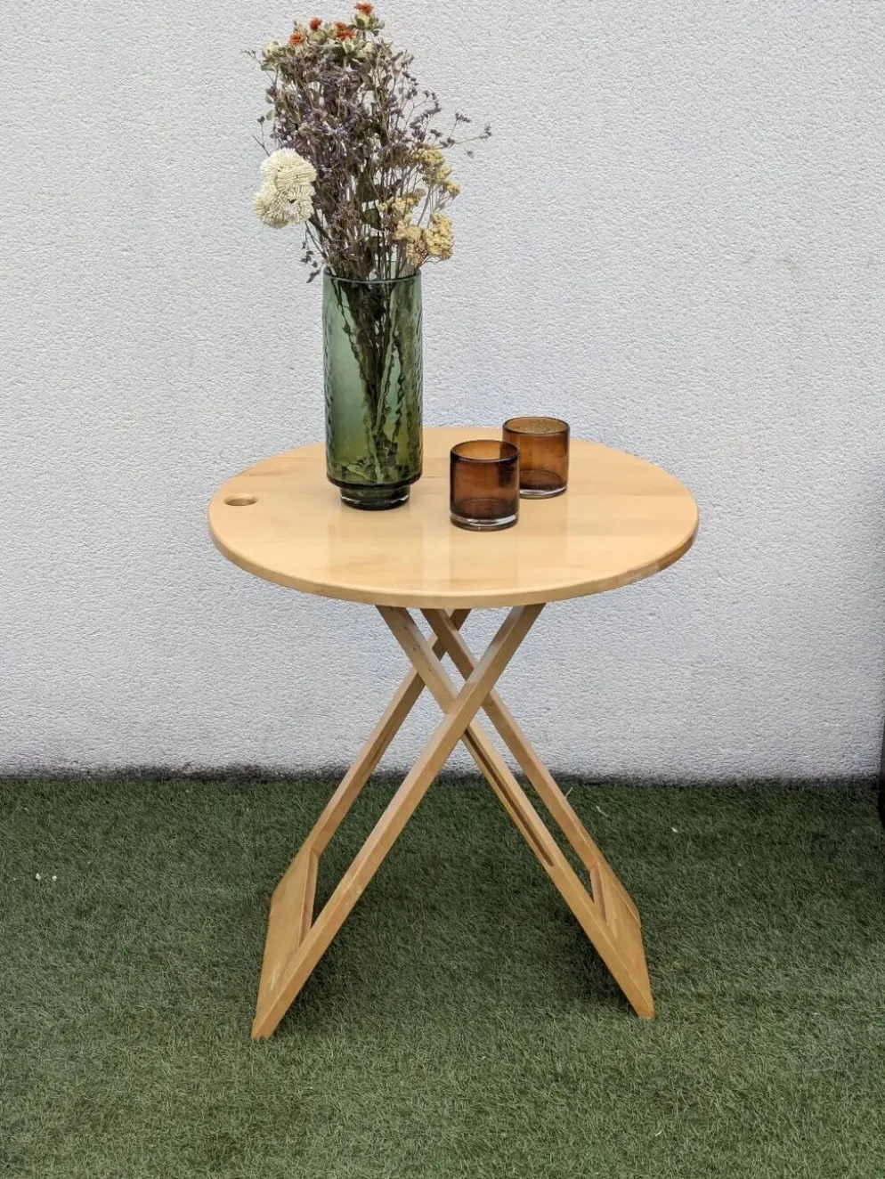 Table pliante design “Suzy” Adrian Reed bois blond vintage 80