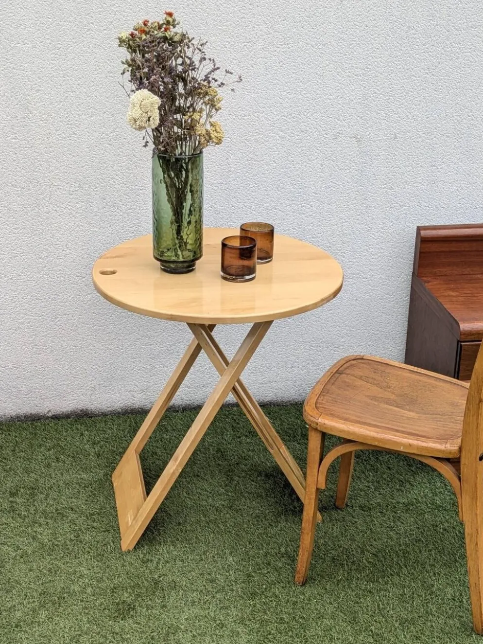 Table pliante design “Suzy” Adrian Reed bois blond vintage 80