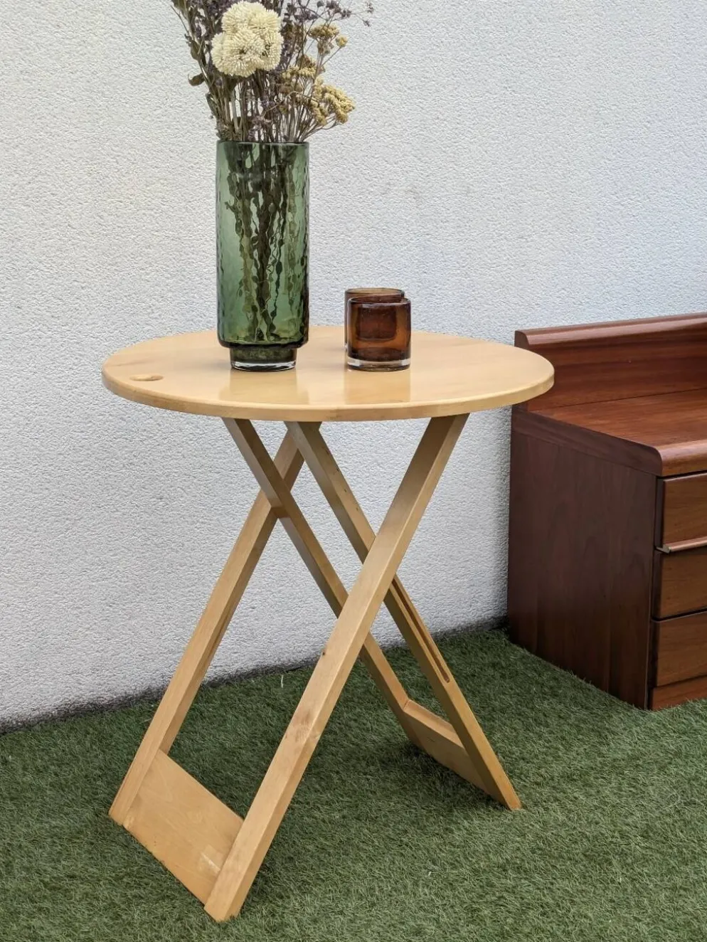 Table pliante design “Suzy” Adrian Reed bois blond vintage 80