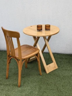 Table pliante design “Suzy” Adrian Reed bois blond vintage 80
