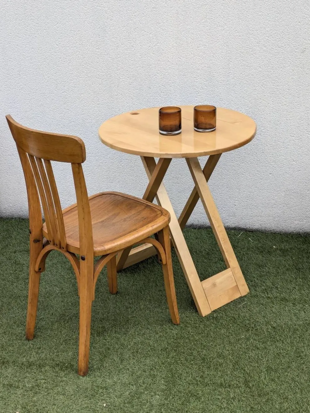 Table pliante design “Suzy” Adrian Reed bois blond vintage 80