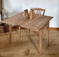 Table portefeuille ancienne extensible en bois massif brut
