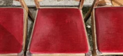 Table ronde bois avec 1 rallonge intégrée + 6 chaises bois et tissus