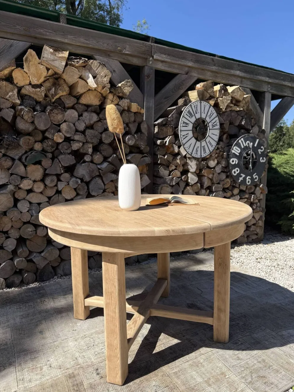 Table ronde chêne massif avec rallonges 220cm max