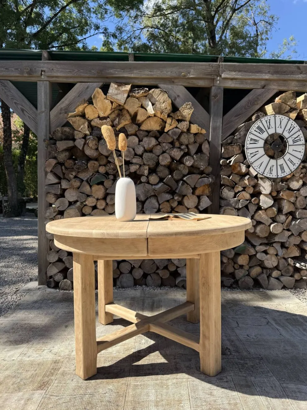 Table ronde chêne massif avec rallonges 220cm max