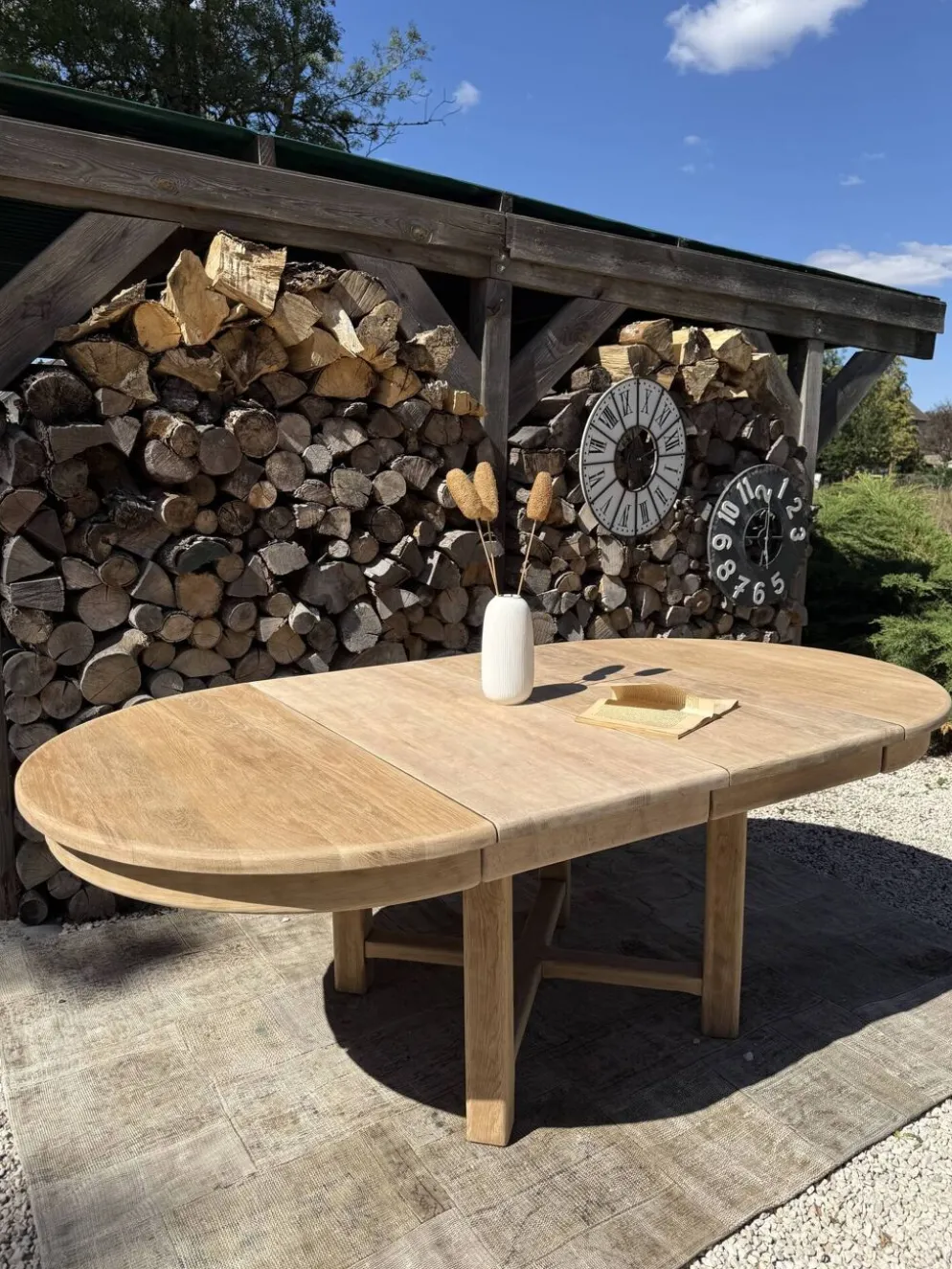 Table ronde chêne massif avec rallonges 220cm max
