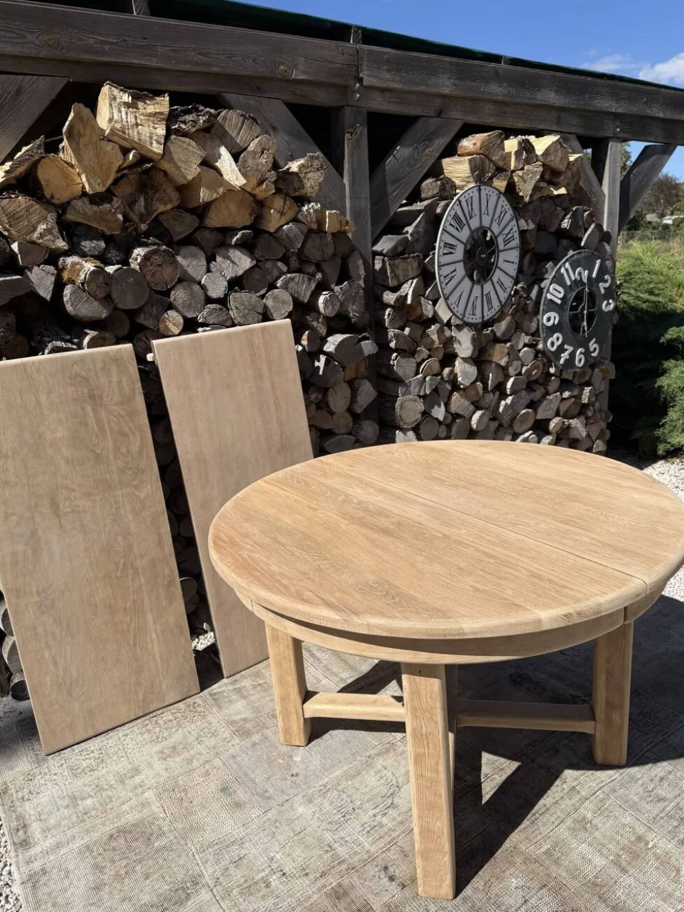 Table ronde chêne massif avec rallonges 220cm max