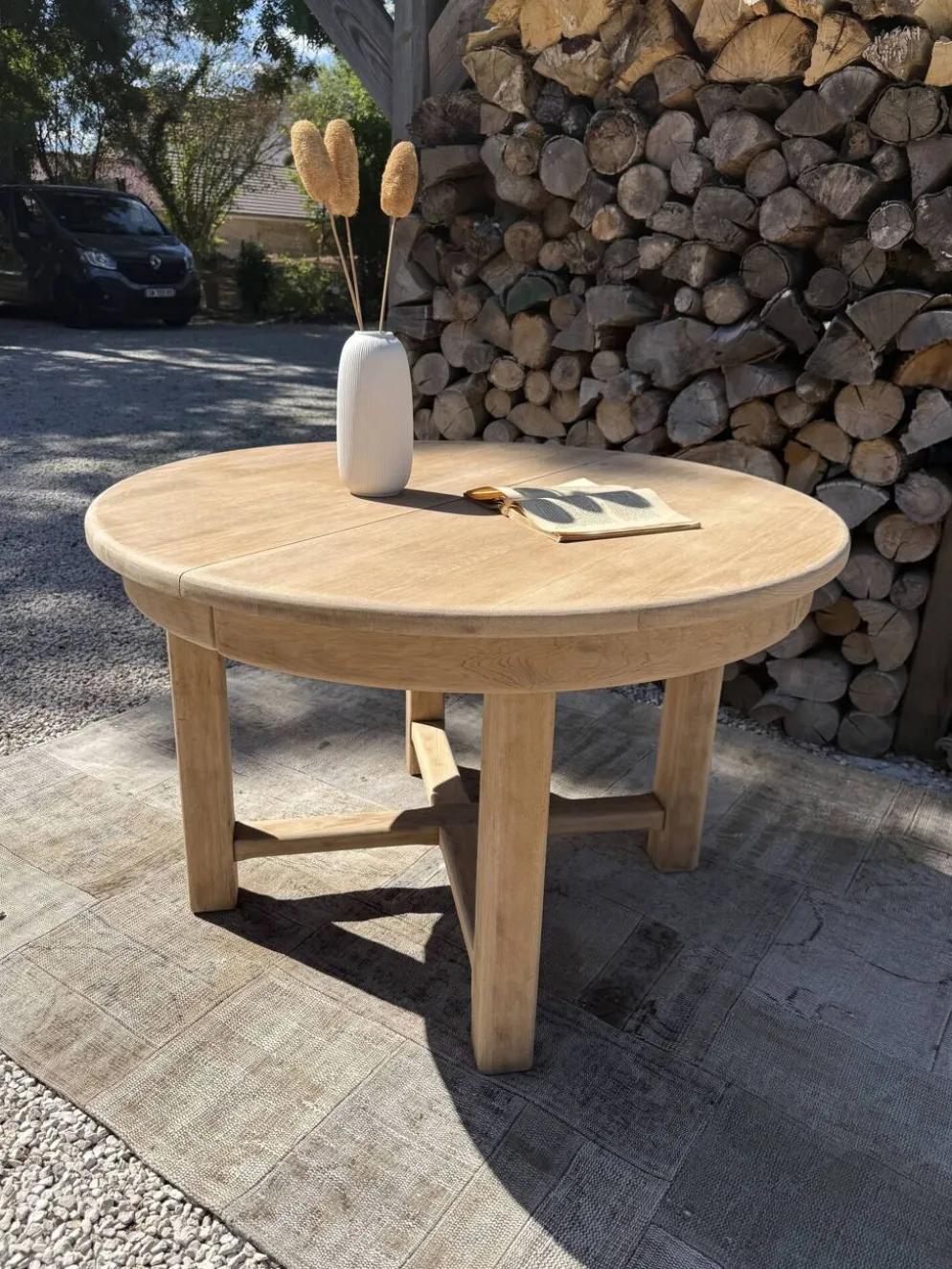 Table ronde chêne massif avec rallonges 220cm max