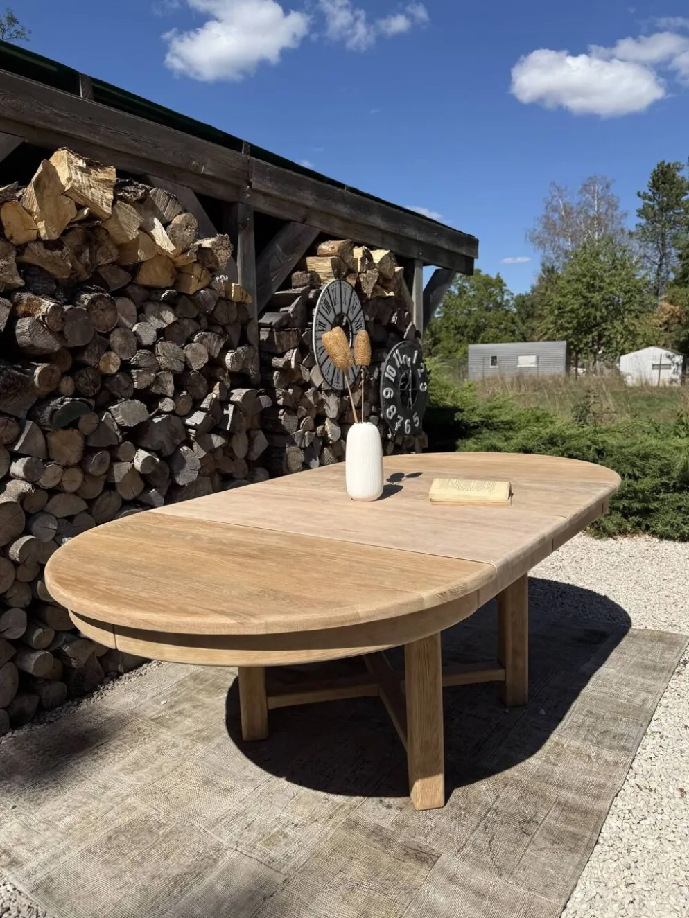 Table ronde chêne massif avec rallonges 220cm max