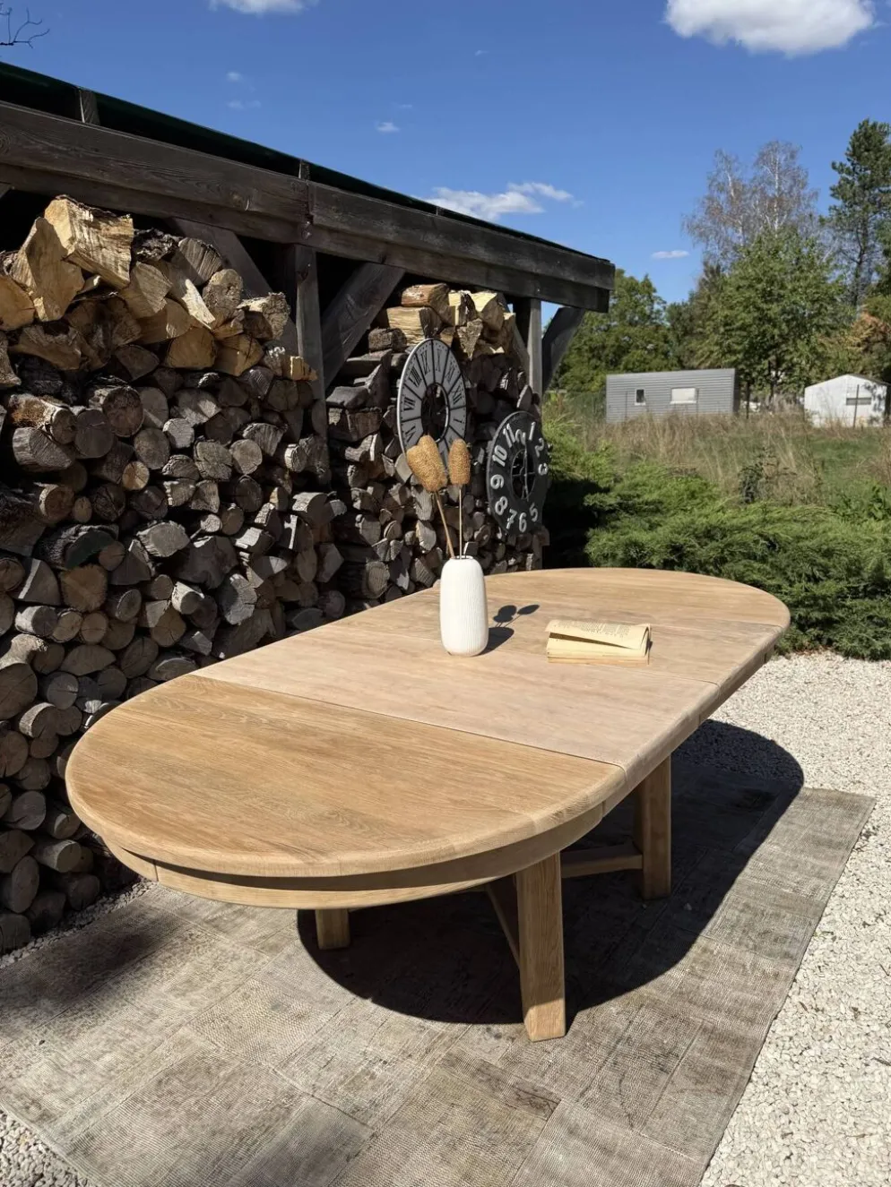 Table ronde chêne massif avec rallonges 220cm max