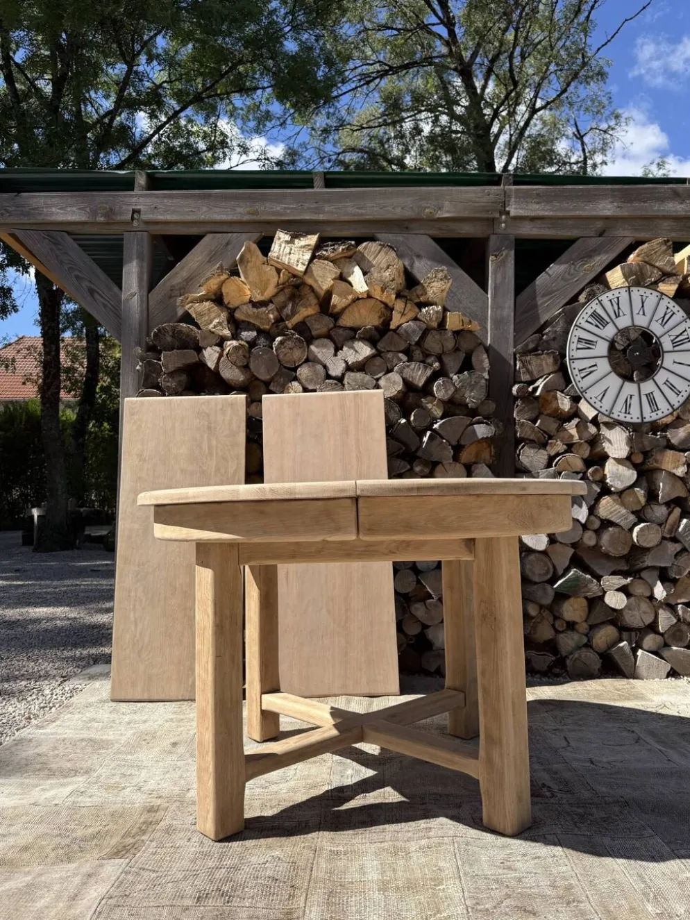 Table ronde chêne massif avec rallonges 220cm max